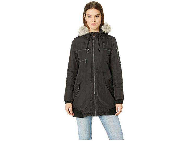 Sam Edelman Hooded Parka W/ Faux Fur (black) Women's Coat
