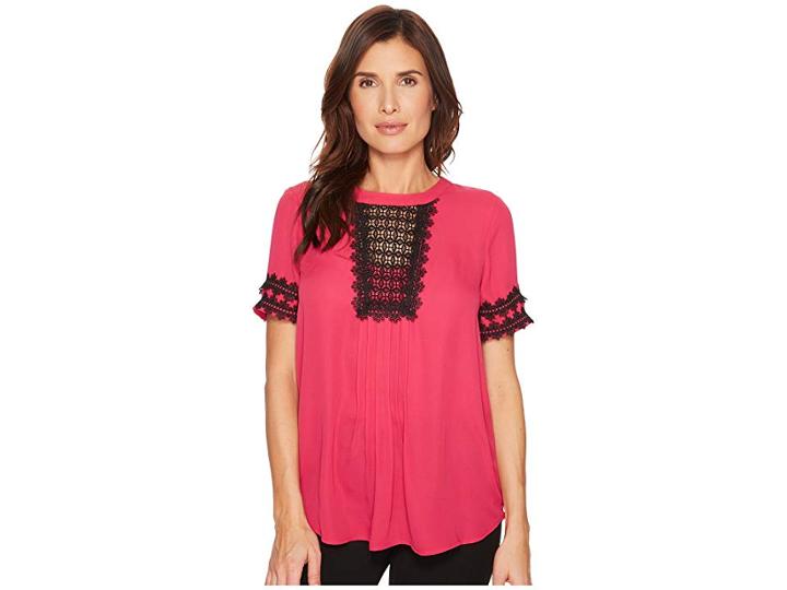 Ivanka Trump Georgette Short Sleeve Lace Blouse (magenta) Women's Blouse