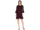 Calvin Klein Bell Sleeve Lace Dress With Flounce Hem Cd8l25jm (aubergine) Women's Dress
