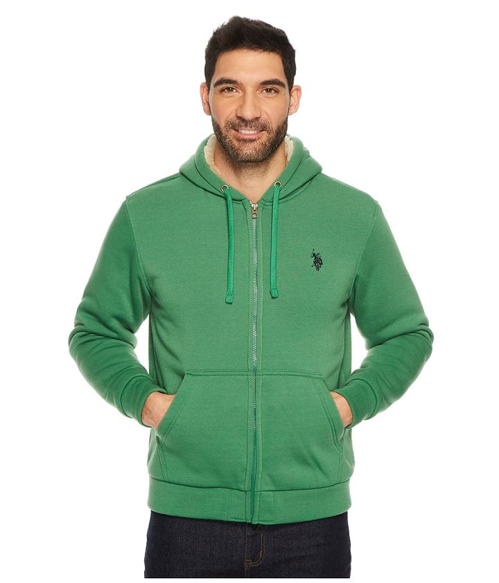 U.s. Polo Assn. Fleece Hoodie With Sherpa Lining (hiking Green) Men's Coat