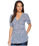 Michael Michael Kors Collage Floral Short Sleeve Top (true Navy/light Chambray) Women's Clothing