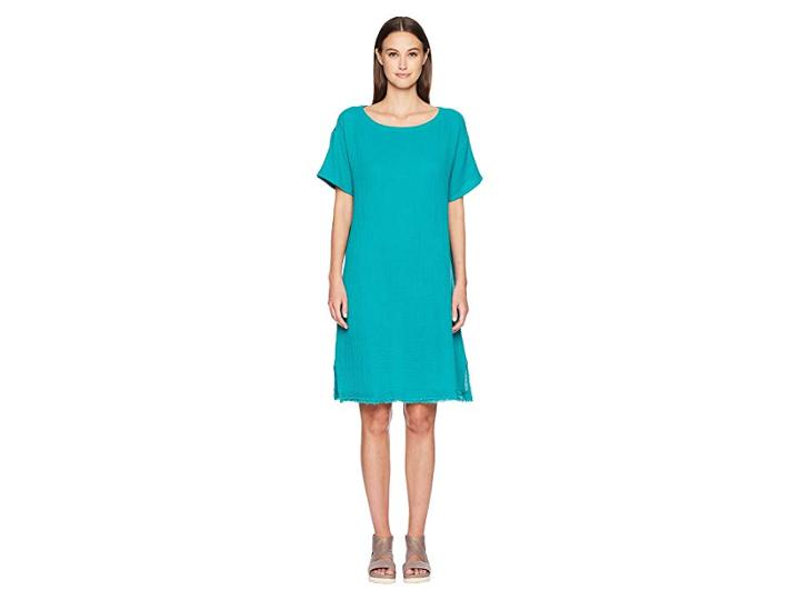 Eileen Fisher Bateau Neck K/l Dress (turquoise) Women's Dress