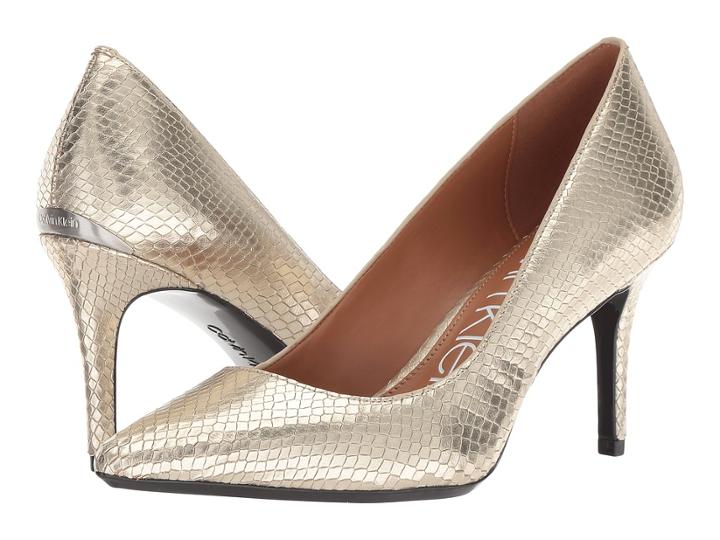 Calvin Klein Gayle Pump (soft Gold Shiny Snake Print) High Heels