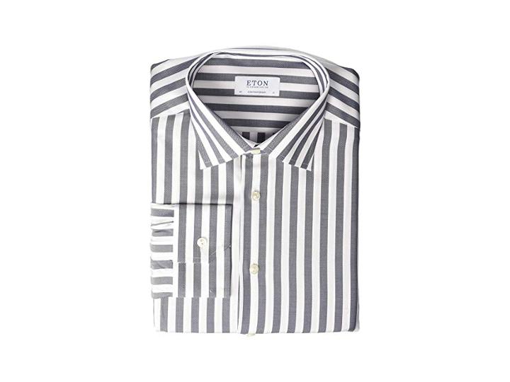 Eton Contemporary Fit Bold Stripe Button Down Shirt (navy) Men's Clothing