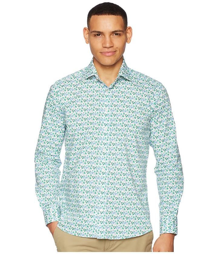 Etro Floral Button Down Shirt (white/blue/green) Men's Long Sleeve Button Up