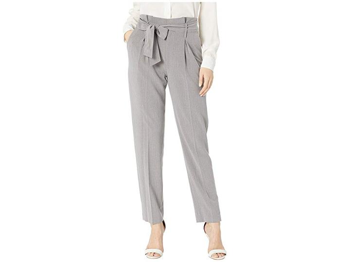 Tahari By Asl Pinstripe Paperbag Waist Pants (grey/ivory) Women's Casual Pants
