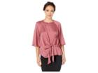 Vince Camuto Specialty Size Petite Bell Sleeve Tie Front Keyhole Hammer Satin Blouse (berry Creme) Women's Blouse