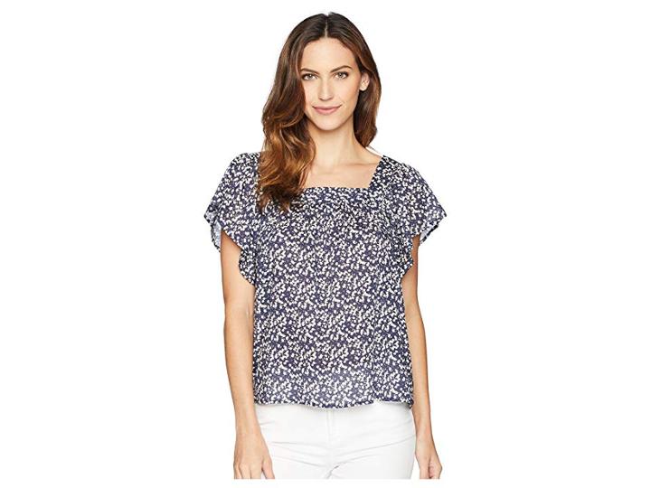 Two By Vince Camuto Bud Whirlwind Ruffle Sleeve Blouse (black Iris) Women's Blouse