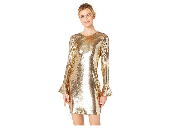 Michael Michael Kors Sequin Flounce Sleeve Dress (dark Camel) Women's Dress