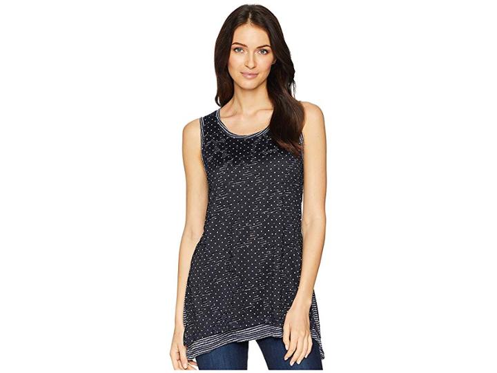 Nally & Millie Navy Polkadot Lace Sleeveless Tunic (navy) Women's Blouse