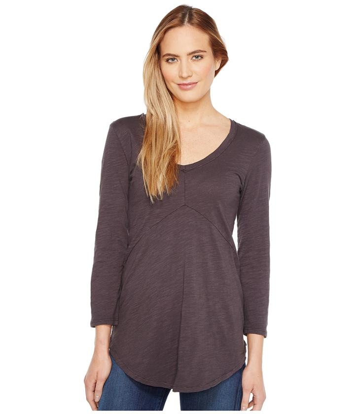 Mod-o-doc Slub Jersey 3/4 Sleeve V-neck Tunic (fossil) Women's Long Sleeve Pullover