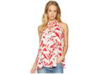 Miss Me Low Halter Back Floral Top (red) Women's Clothing