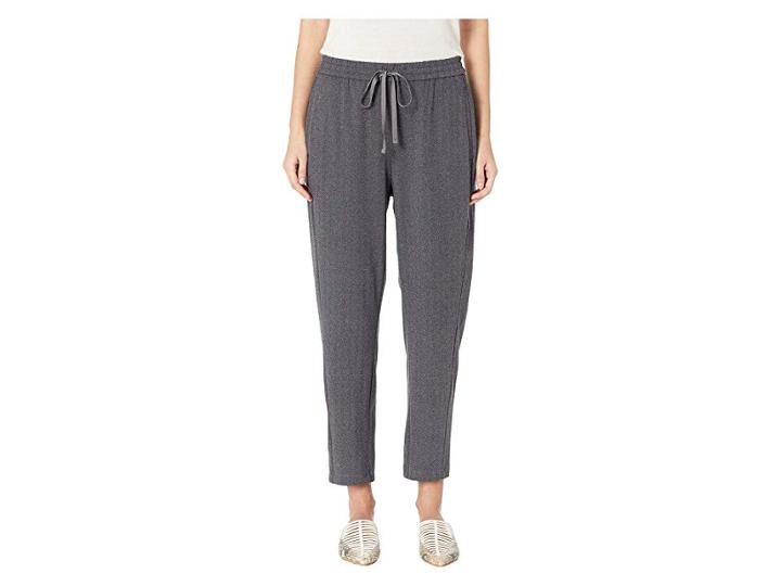 Eileen Fisher Herringbone Polyester Stretch Drawstring Slouchy Pants (charcoal) Women's Casual Pants