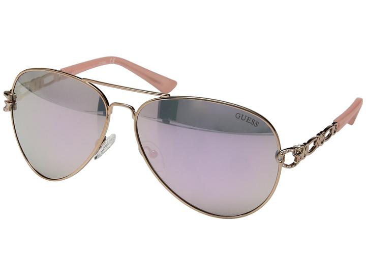Guess Gf6044 (rose Gold/rose Gold Mirror Lens) Fashion Sunglasses