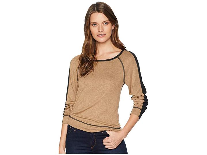 Three Dots Reversible Color Block Crop Top (black/camel) Women's Clothing