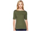 Lauren Ralph Lauren Stretch Cotton Boat Neck Tee (admiral Green) Women's T Shirt