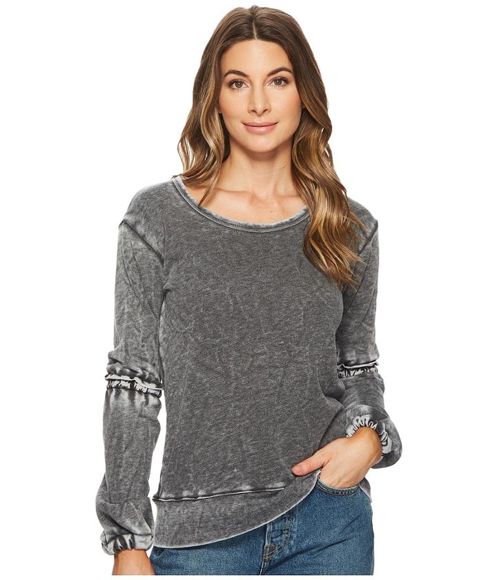 Allen Allen Lantern Sleeve Shirt With Ruffle (black) Women's Long Sleeve Pullover