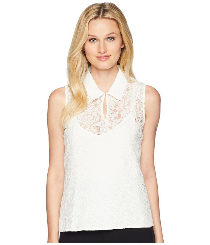 Calvin Klein Collared Lace Sleeveless Top (cream) Women's Sleeveless