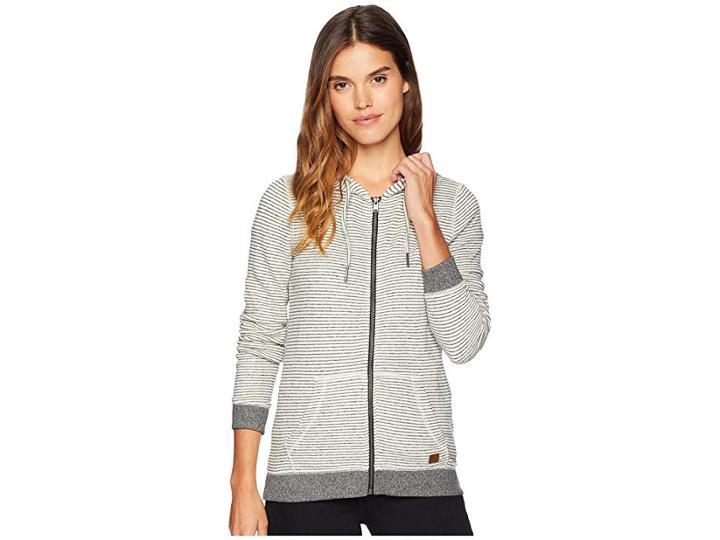 Roxy Trippin Stripes Fleece Full Zip Top (true Black Thin Stripes) Women's Clothing