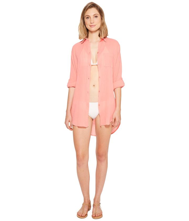 Kenneth Cole City Covers Collared Shirtdress Cover-up (coral) Women's Swimwear