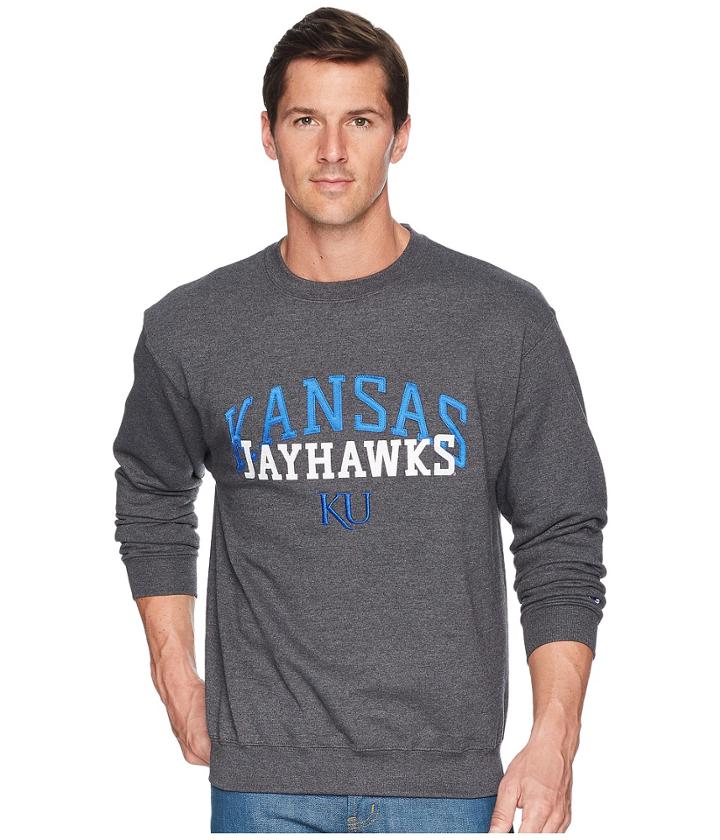 Champion College Kansas Jayhawks Eco(r) Powerblend(r) Crew (granite Heather) Men's Short Sleeve Pullover