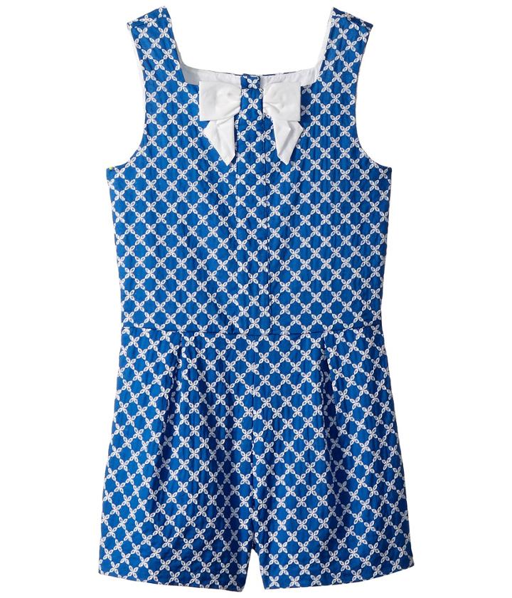 Janie And Jack Eyelet Bow Romper (toddler/little Kids/big Kids) (blue) Girl's Jumpsuit & Rompers One Piece