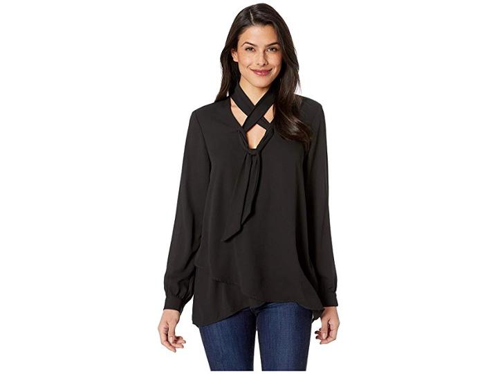 Karen Kane Tie Neck Crossover Top (black) Women's Clothing