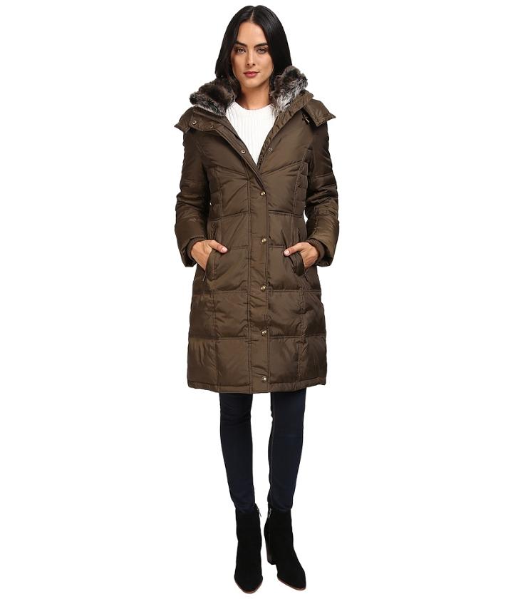 London Fog Quiled Puffer With Fur Collar (kale) Women's Coat