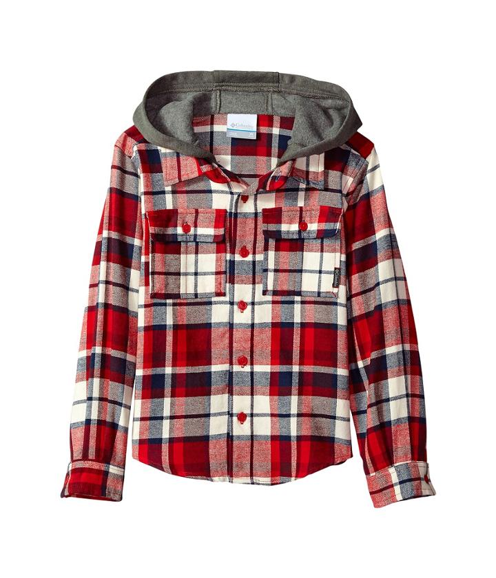 Columbia Kids Boulder Ridge Flannel Hoodie (little Kids/big Kids) (mountain Red Multi Plaid) Boy's Sweatshirt