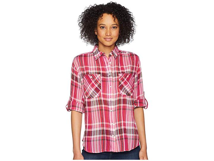 Lauren Ralph Lauren Plaid Button Down Shirt (red Multi) Women's Clothing