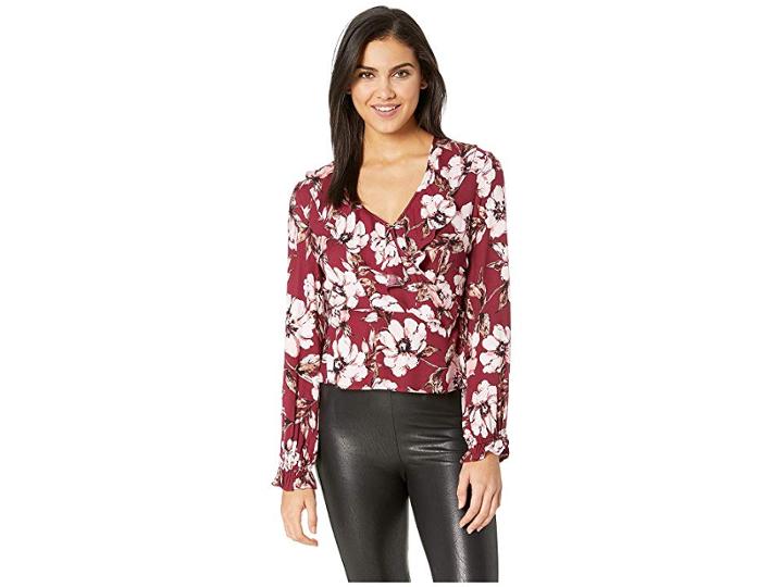 Jack By Bb Dakota She's A Lady Burgundy Blooms Printed Rayon Top (maroon) Women's Clothing