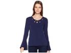 Michael Michael Kors Bell Sleeve Lace-up Top (true Navy) Women's Clothing