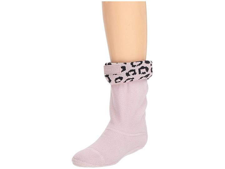 Hunter Kids Snow Leopard Cuff Boot Sock (toddler/little Kid/big Kid) (haze Pink Leopard Jacquard) Girls Shoes