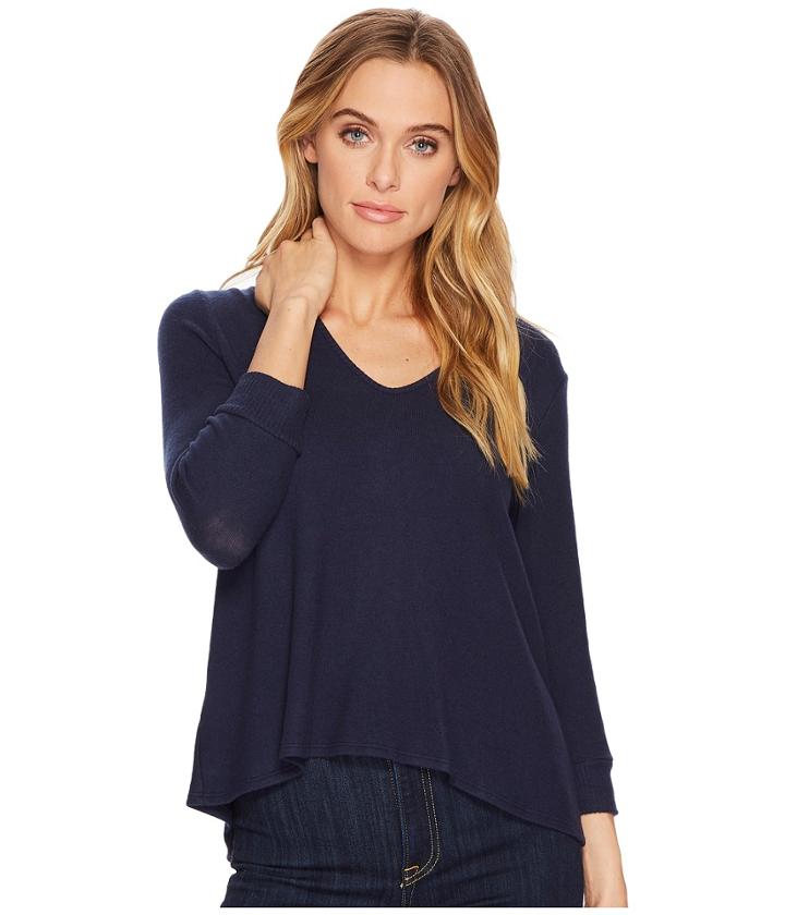 Three Dots High-low Top W/ Buttons (night Iris) Women's Clothing