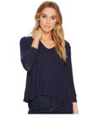 Three Dots High-low Top W/ Buttons (night Iris) Women's Clothing