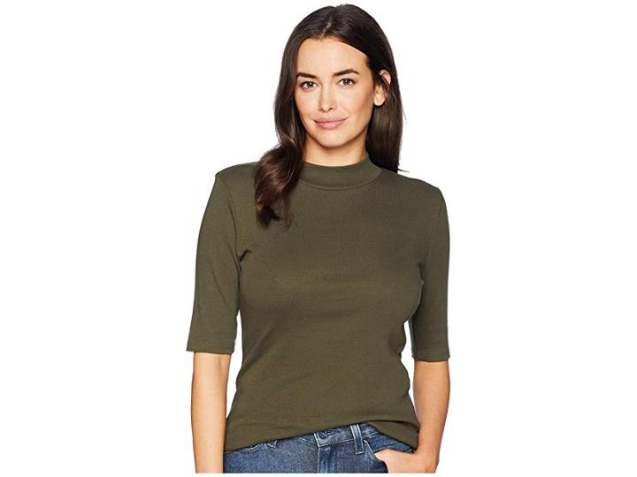 Lilla P Elbow Sleeve Mock Neck (parsley) Women's Clothing