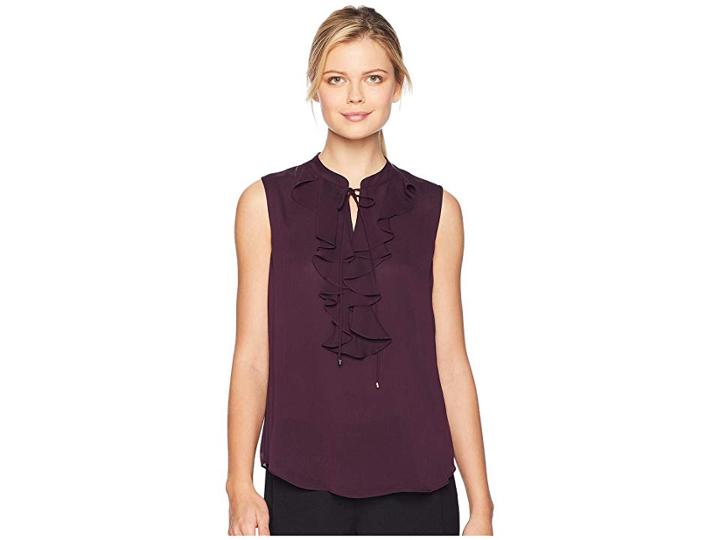 Tommy Hilfiger Ruffle Front Sleeeveless Woven (black/currant) Women's Sleeveless