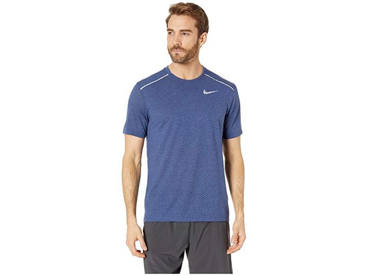 Nike Breath Rise 365 Short Sleeve (blue Void/heather/reflective Silver) Men's Clothing