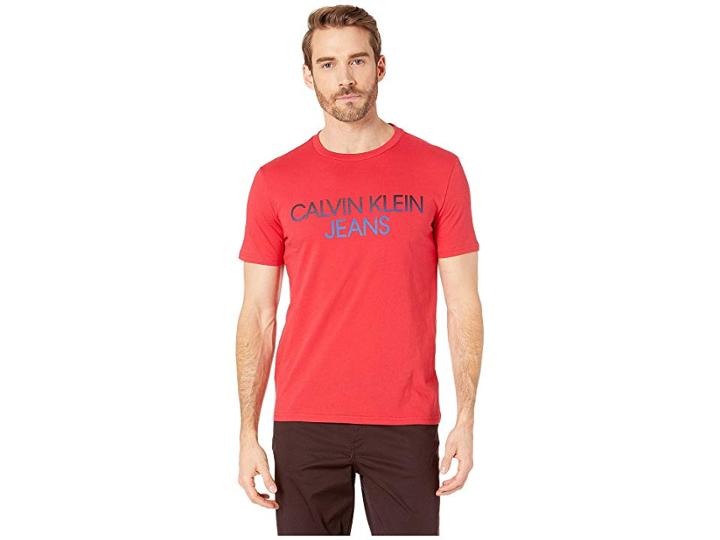 Calvin Klein Jeans Gradient Calvin Klein Crew Neck Tee (tango Red) Men's T Shirt