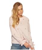 J.o.a. Printed Embroidered Bell Sleeve Top (pink/ivory Stripe) Women's Clothing