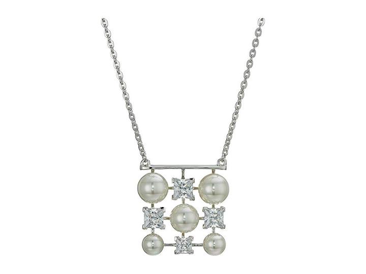 Majorica 6-8mm Round Pearls Pendant With Cz On Sterling Silver Chain Necklace 16-18 (white) Necklace