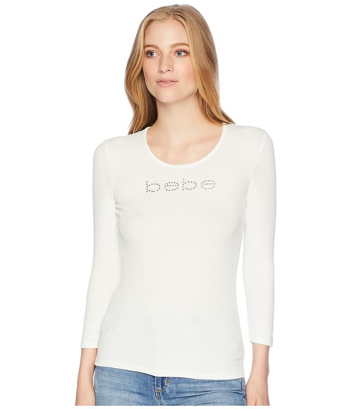 Bebe Lace Insert Lace-up Back Logo Top (egret) Women's Clothing