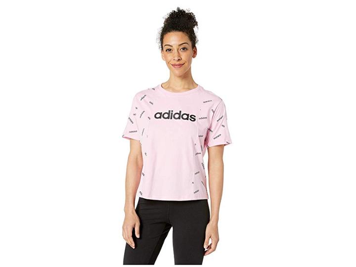 Adidas All Over Print Tee (true Pink/black) Women's T Shirt