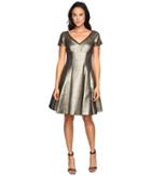 Nue By Shani Fit And Flare Metallic Dress With Sleeves (gold) Women's Dress