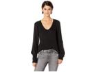1.state Cold Shoulder V-neck Sweater W/ Twist Sleeves (rich Black) Women's Sweater