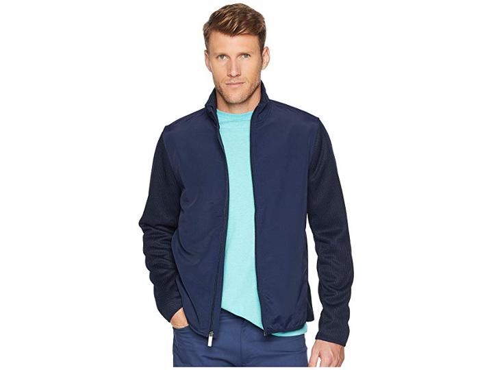 Perry Ellis The Essential Full Zip Stretch Fleece Jacket (dark Sapphire) Men's Coat