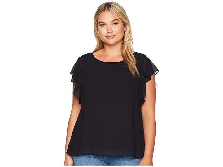 B Collection By Bobeau Plus Size Haley Flutter Mixed Media Top (black) Women's Clothing