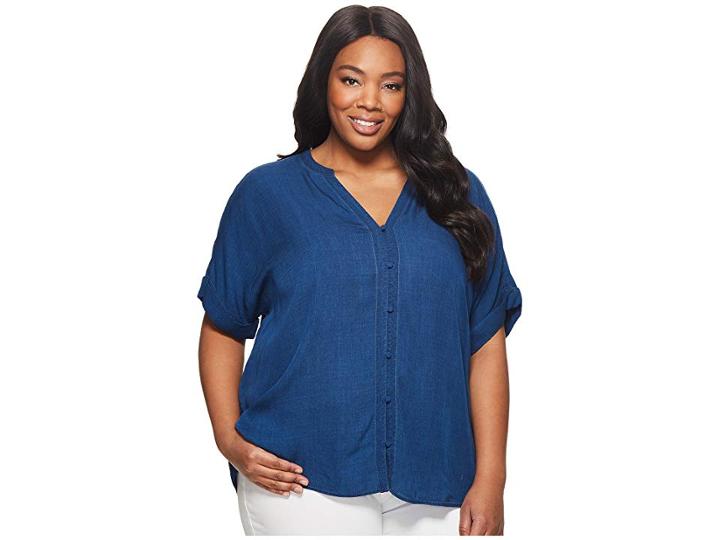 Nydj Plus Size Plus Size Short Sleeve Boyfriend Shirt (cambria Wash) Women's Clothing