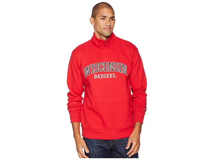 Champion College Wisconsin Badgers Powerblend(r) 1/4 Zip (scarlet) Men's Clothing