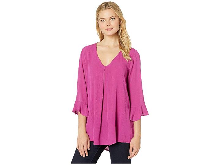 Bobeau V-neck Trumpet Sleeve Crepon (magenta Haze) Women's T Shirt